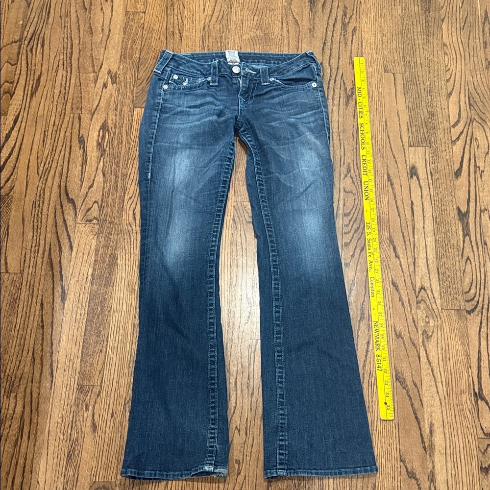 True Religion, vintage low rise,Jeans with Turquoise Embroidery on pockets